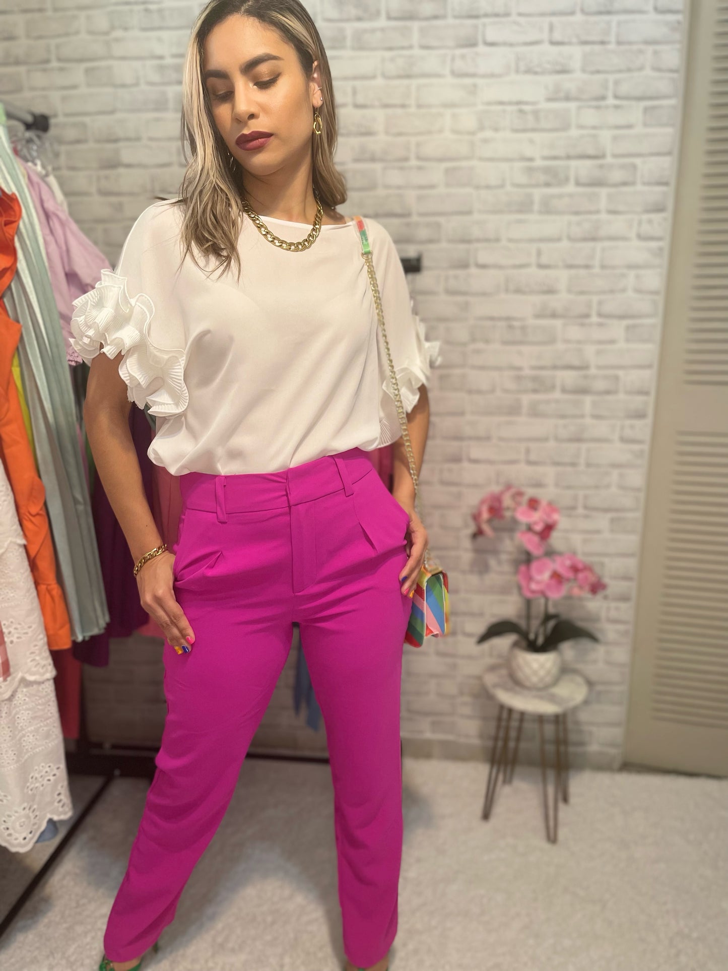 Magenta Belted Pants