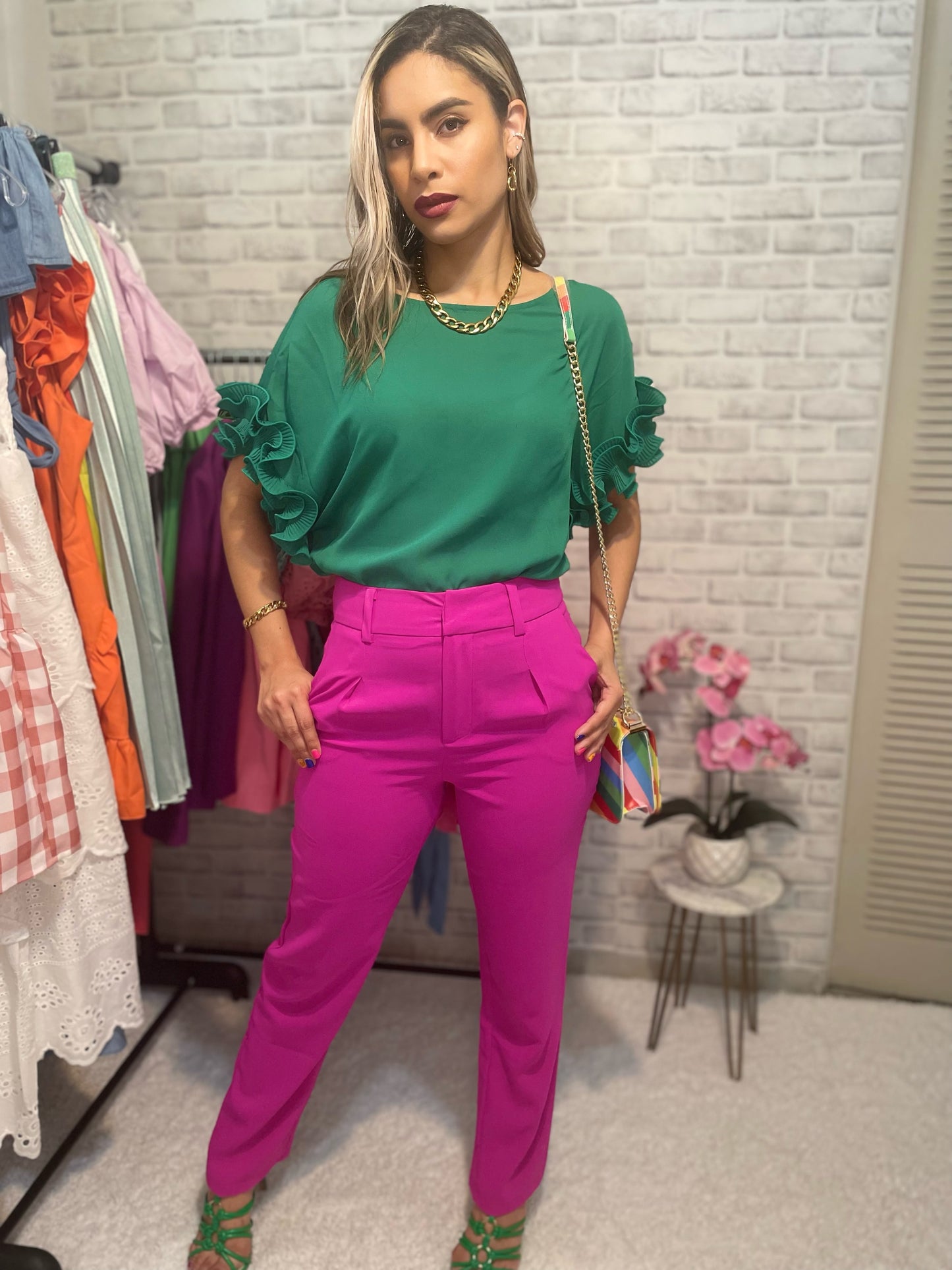 Magenta Belted Pants