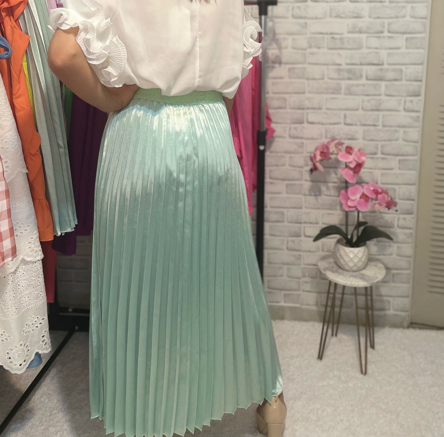 Seafoam Pleated Skirt