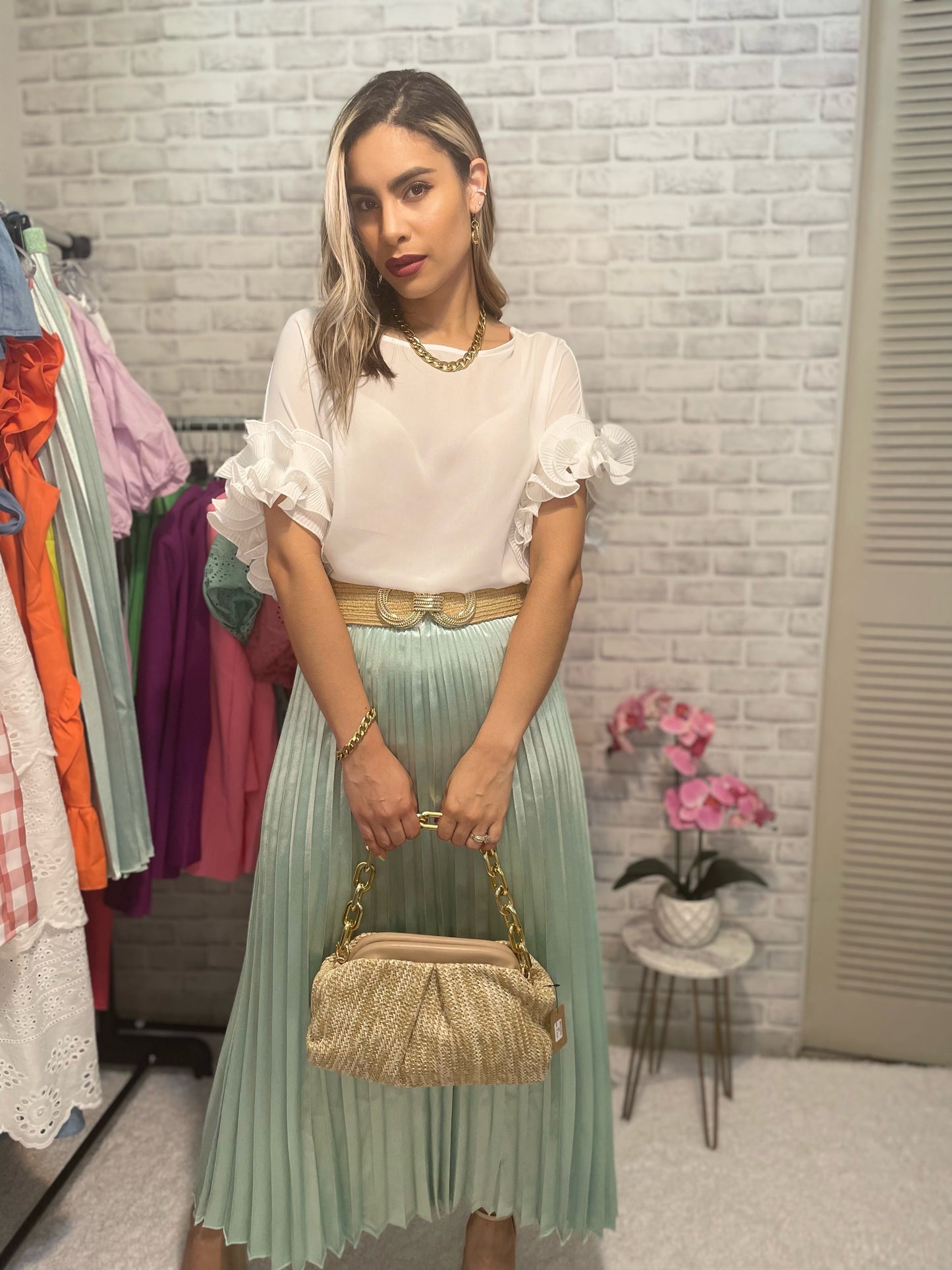 Seafoam Pleated Skirt