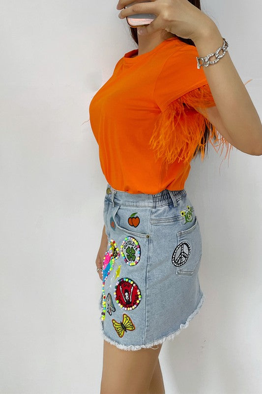 Orange Feathers Top